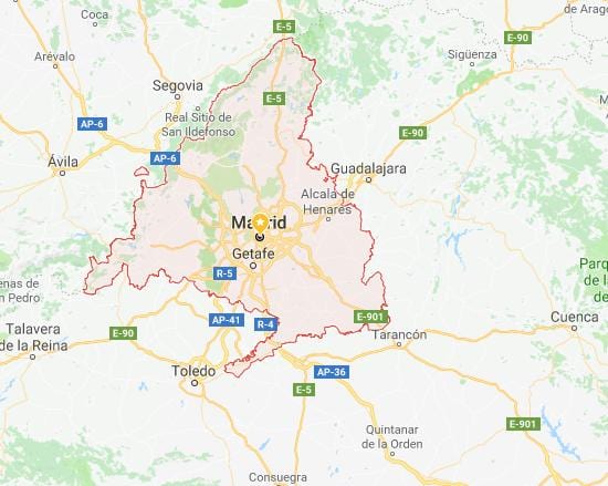 карта Мадрыдзе і бліжэйшых гарадах