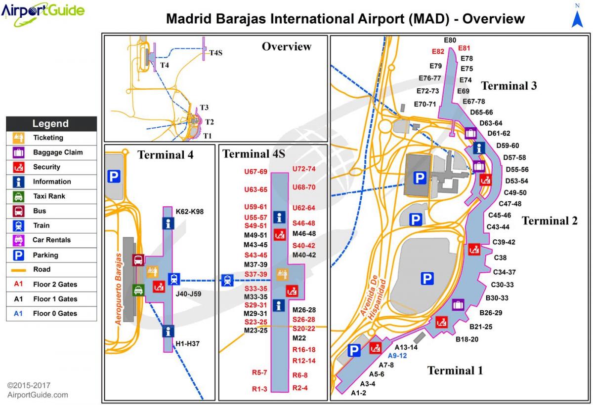 карта аэрапорт Мадрыд у Іспаніі 