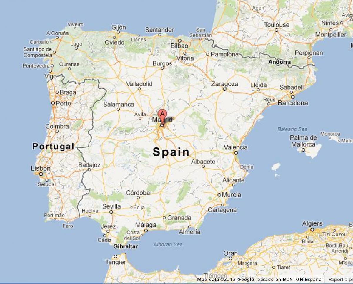 карта Іспаніі паказвае Мадрыд