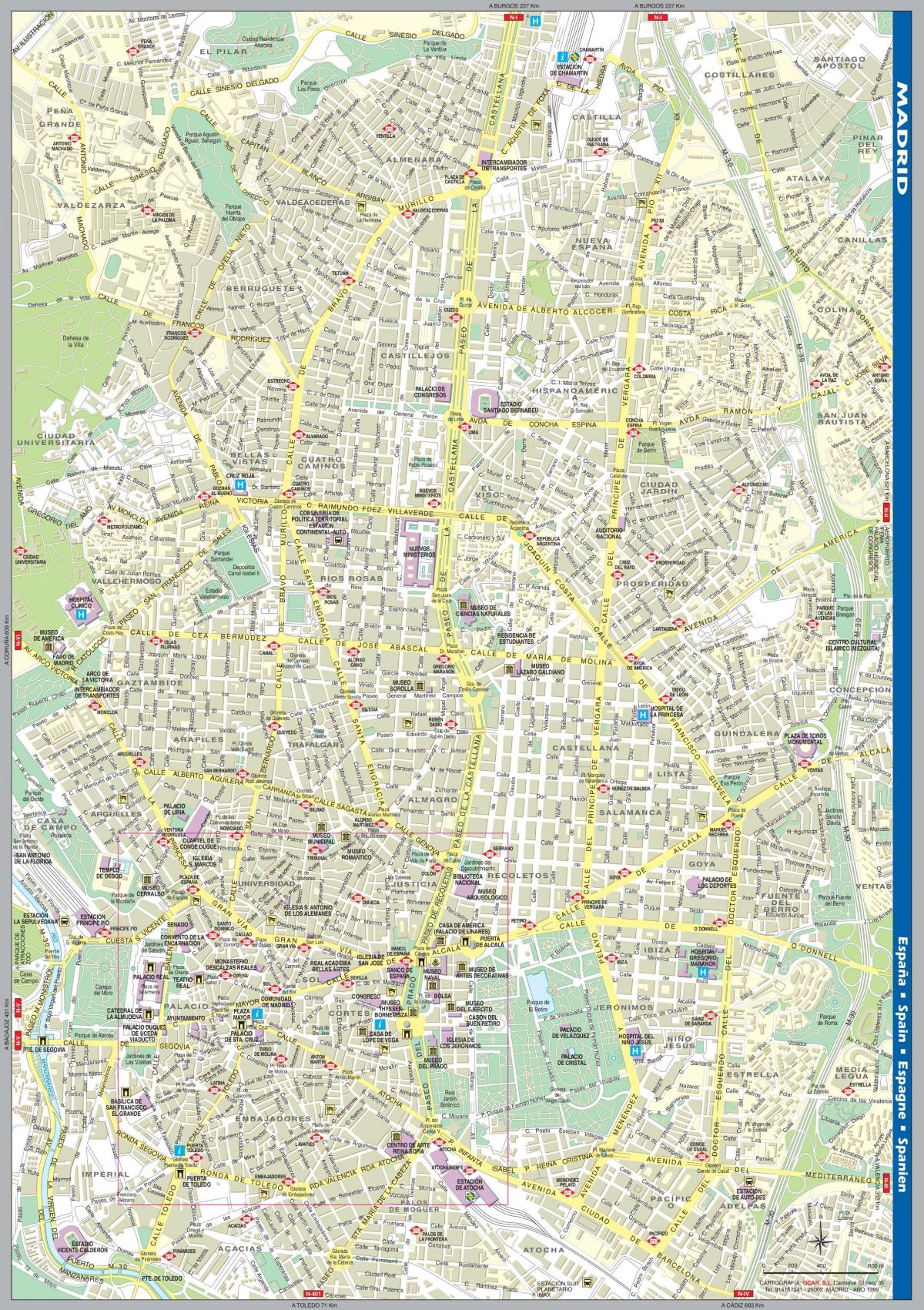 карта вуліц Мадрыда да цэнтра горада 