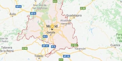Карта Мадрыдзе і бліжэйшых гарадах