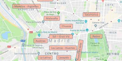 Карта Мадрыд Іспанія кварталы